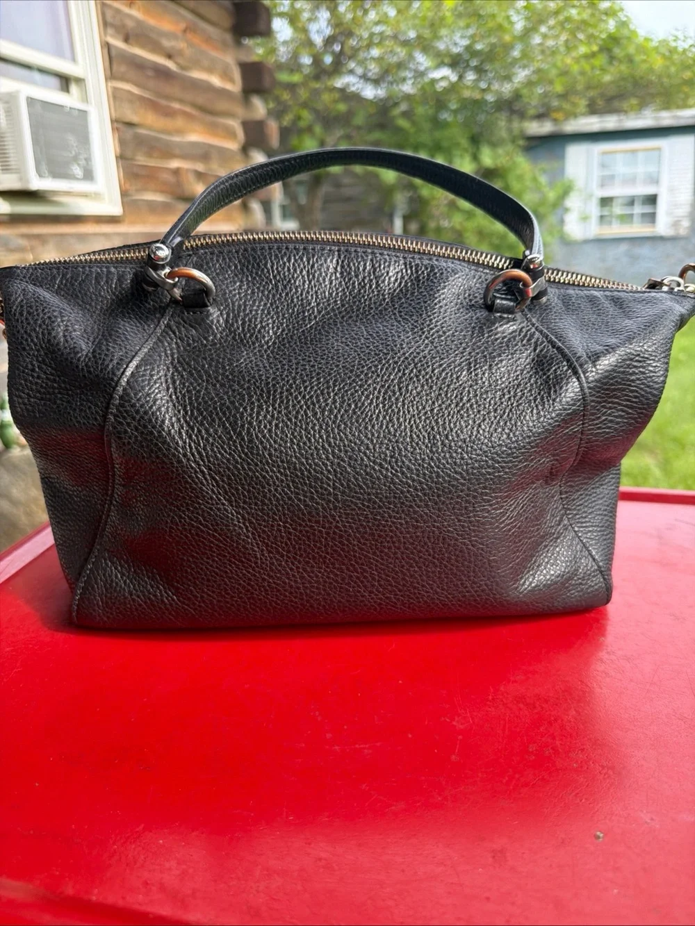 Coach Black Pebbled Leather Tote with Gold-Tone Logo